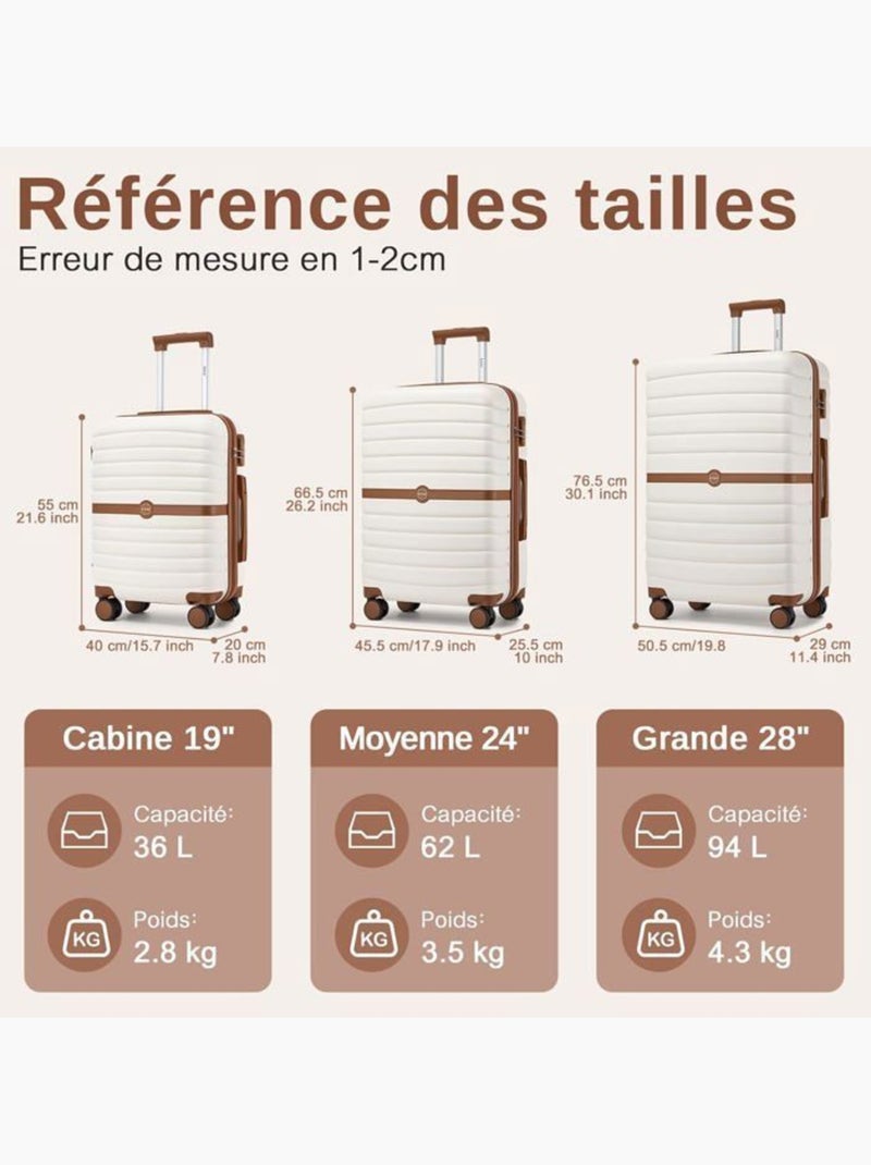 Set de 2 valises - 55x40x30 cm, 4 roues - kono Blanc - Kiabi
