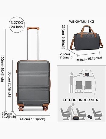 Set de 2 valises - 65x44x25.5 cm rigide 4 roulettes serrure tsa - kono