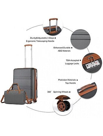 Set de 2 valises - 65x44x25.5 cm rigide 4 roulettes serrure tsa - kono