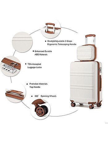 Set de 2 valises - 65x44x25.5 cm, rigide abs, 4 roues, serrure tsa - kono
