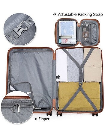 Set de 2 valises - 65x44x25.5 cm, rigide abs, 4 roues, serrure tsa - kono