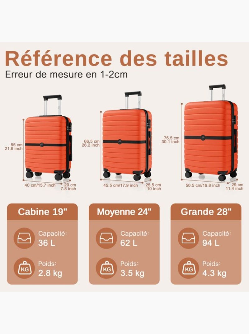 Set de 2 valises - 66/76 cm, rigide abs + pc, 4 roues - kono Orange - Kiabi