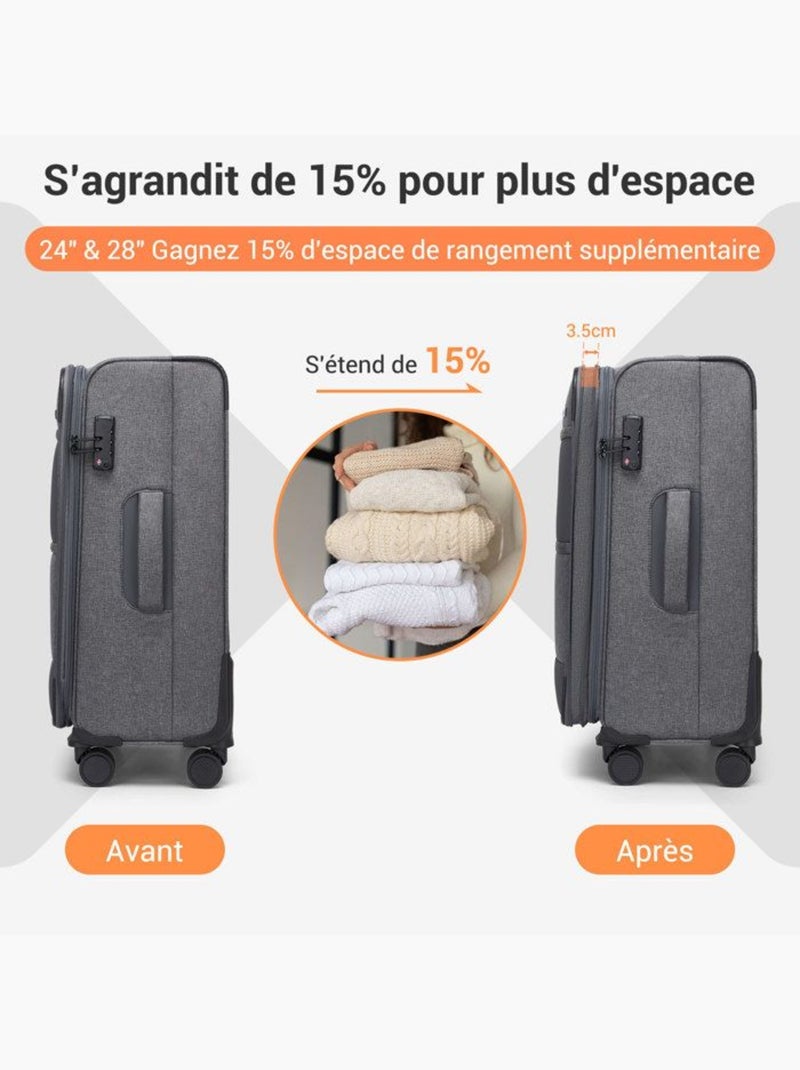 Set de 2 valises - 68+79 cm, 4 roues, serrure tsa - british traveller Gris - Kiabi