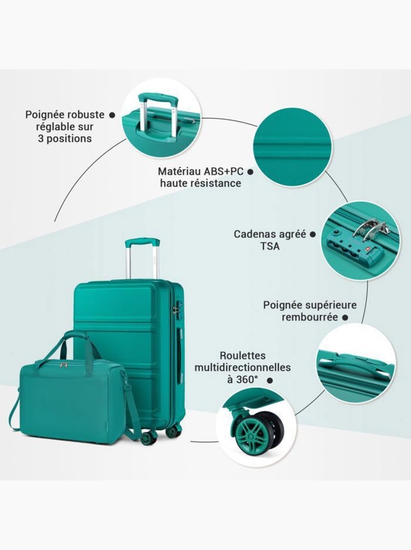 Set de 2 valises - 75x48x30 cm abs+pc 4 roulettes serrure tsa - kono Bleu - Kiabi