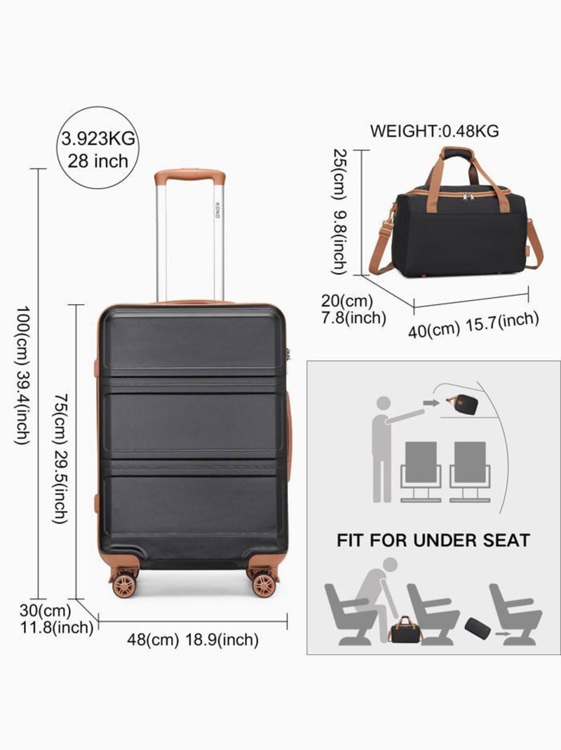 Set de 2 valises - 75x48x30 cm, rigide abs, extensible, 4 roues 360°, serrure tsa - kono Noir - Kiabi