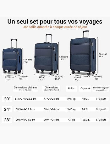 Set de 2 valises - rigide, 4 roues 360°, serrure tsa - british traveller