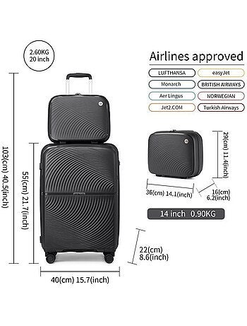 Set de 2 valises - rigide abs, 4 roues 360°, serrure tsa - british traveller