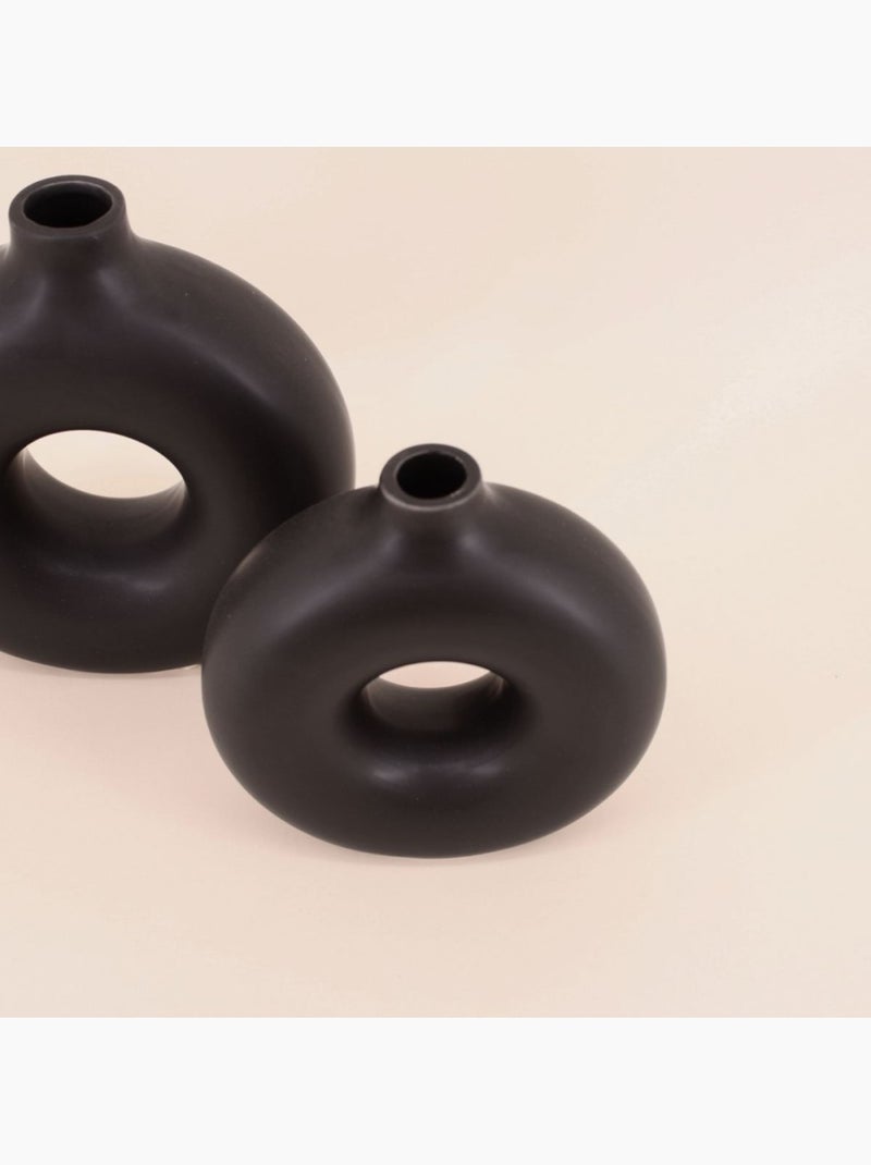 Set de 2 vases donuts en céramique Noir - Kiabi