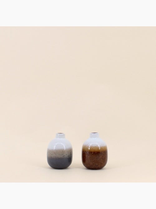 Set de 2 vases en céramique émaillée  gris, marron 10cm - Kiabi