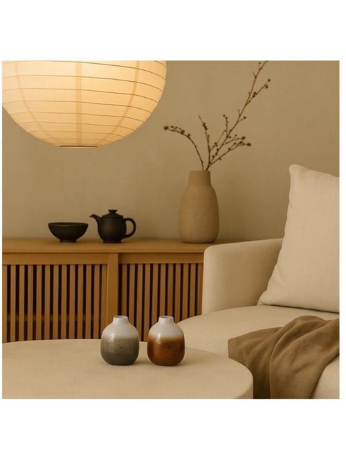 Set de 2 vases en céramique émaillée  gris, marron 10cm - Kiabi