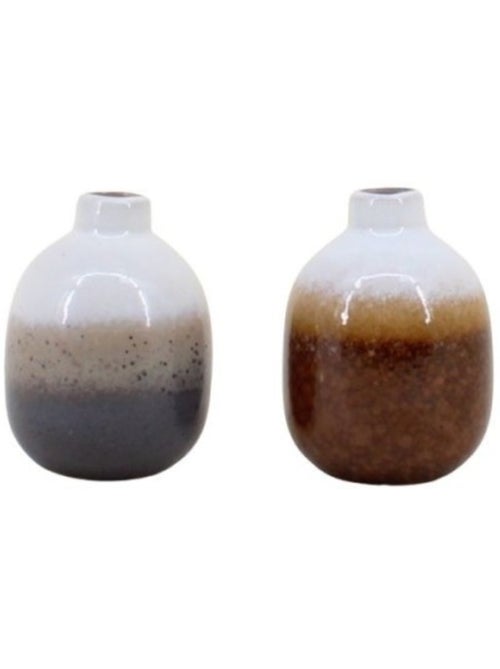 Set de 2 vases en céramique émaillée  gris, marron 10cm - Kiabi