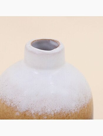 Set de 2 vases en céramique émaillée gris, marron, H10cm