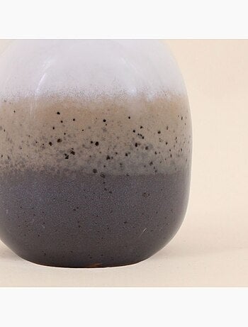 Set de 2 vases en céramique émaillée gris, marron, H10cm