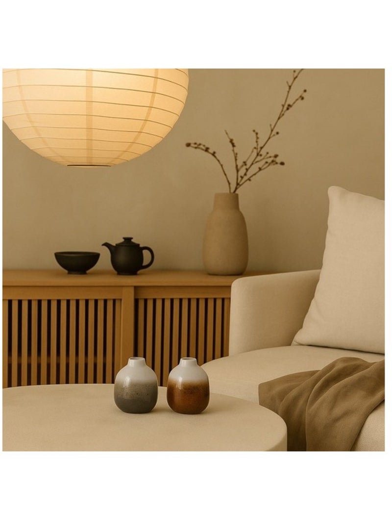 Set de 2 vases en céramique émaillée  gris, marron, H10cm Gris - Kiabi