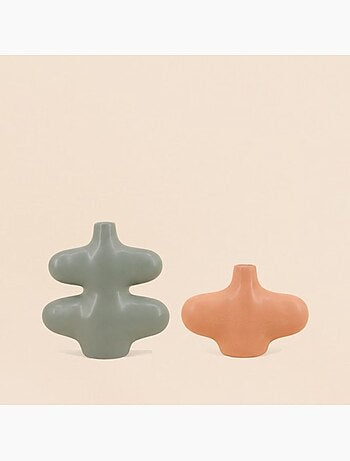 Set de 2 vases forme organique vert, marron