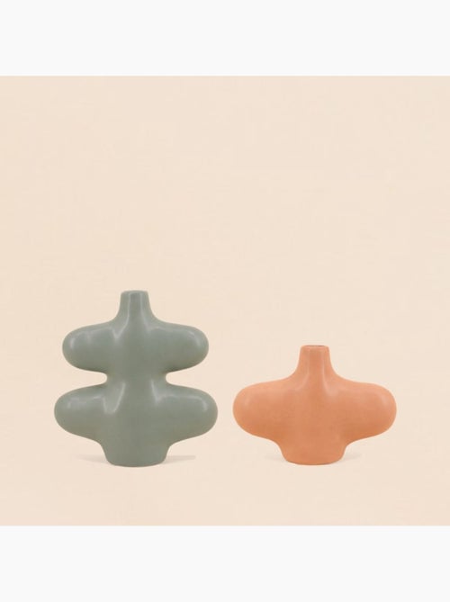 Set de 2 vases forme organique vert, marron - Kiabi