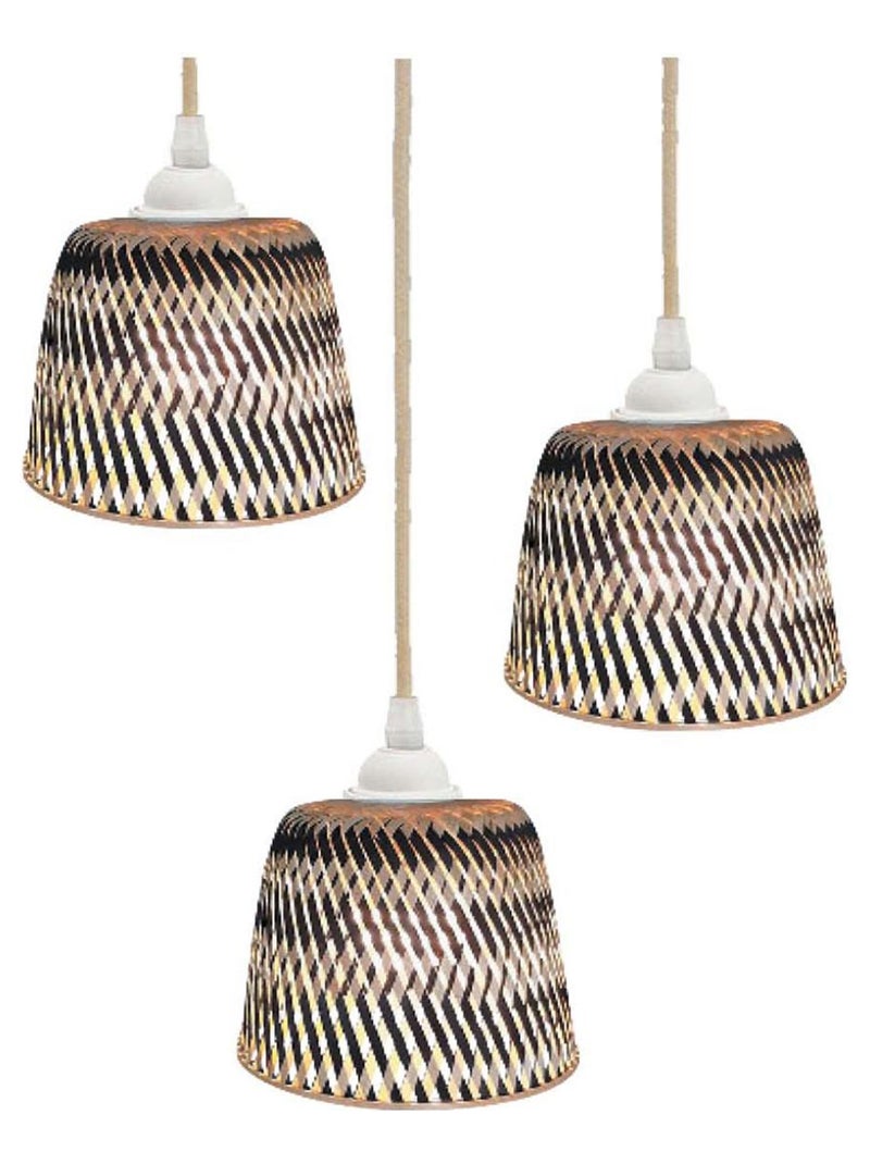Set de 3 abat-jours en bambou tressé pour suspension Noir - Kiabi