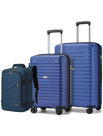 Set de 3 bagages - rigide, 4 roulettes, serrure tsa - kono