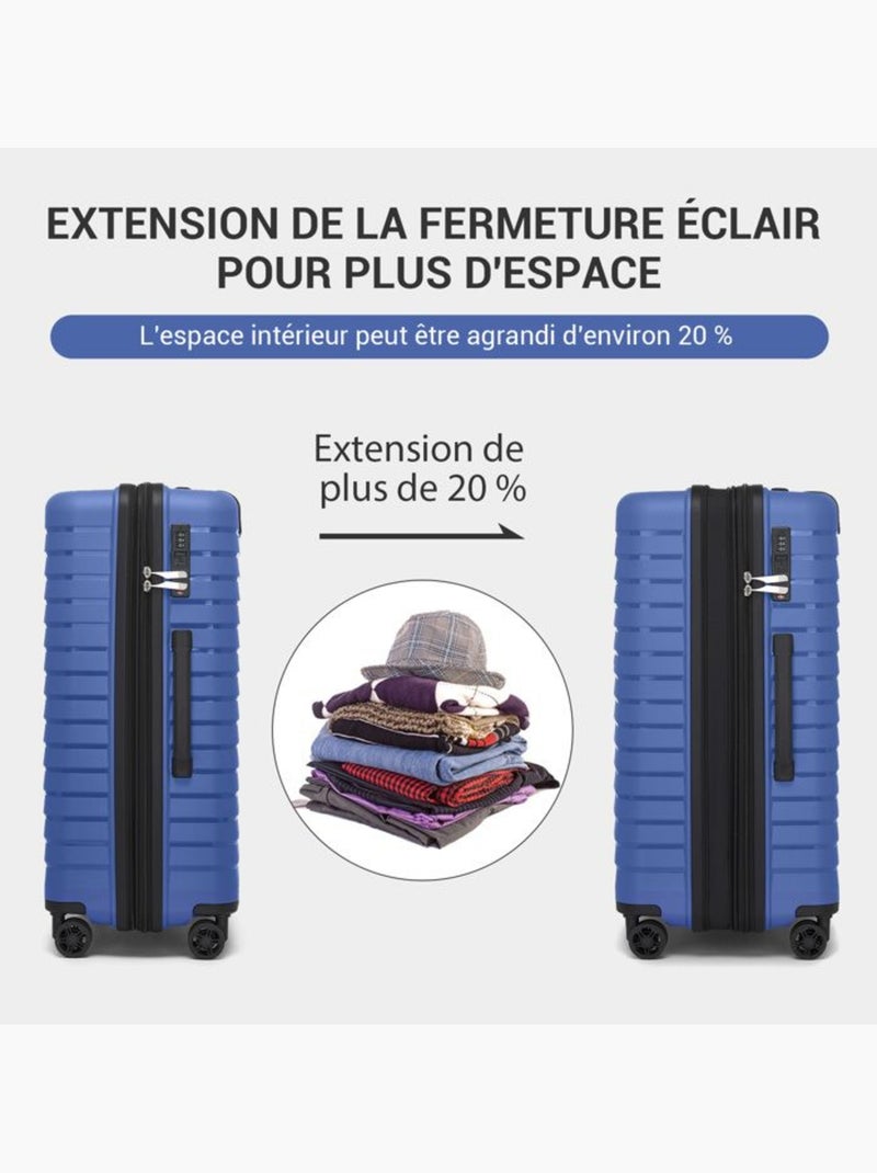 Set de 3 bagages - rigide, 4 roulettes, serrure tsa - kono Bleu marine - Kiabi