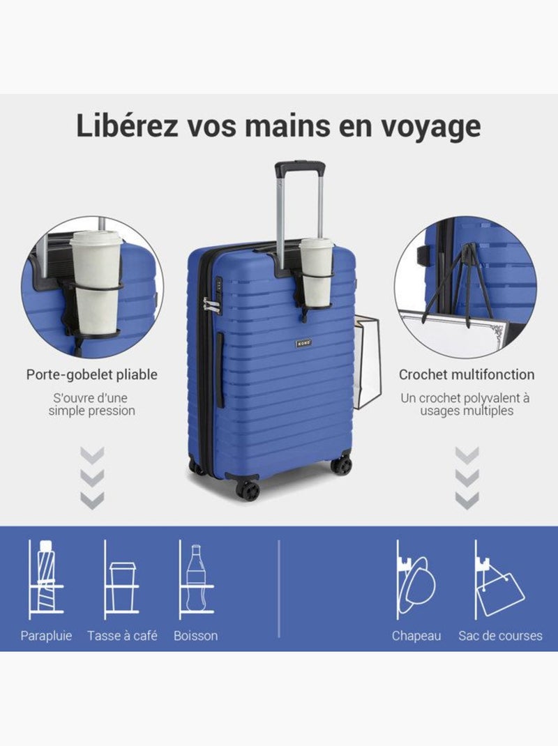 Set de 3 bagages - rigide, 4 roulettes, serrure tsa - kono Bleu marine - Kiabi