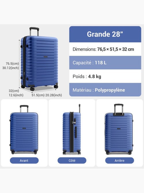 Set de 3 bagages - rigide, 4 roulettes, serrure tsa - kono - Kiabi Set de 3 bagages - rigide, 4 roulettes, serrure tsa - kono - Kiabi