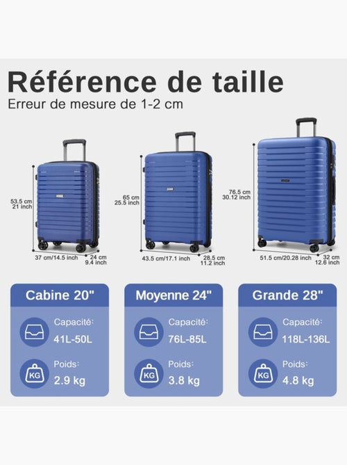 Set de 3 bagages - rigide, 4 roulettes, serrure tsa - kono - Kiabi Set de 3 bagages - rigide, 4 roulettes, serrure tsa - kono - Kiabi