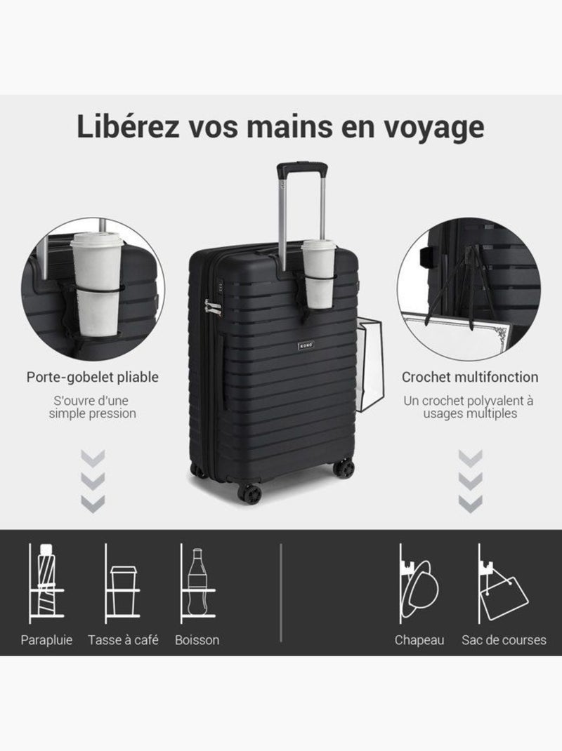 Set de 3 bagages - rigide, 4 roulettes, serrure tsa - kono Noir - Kiabi