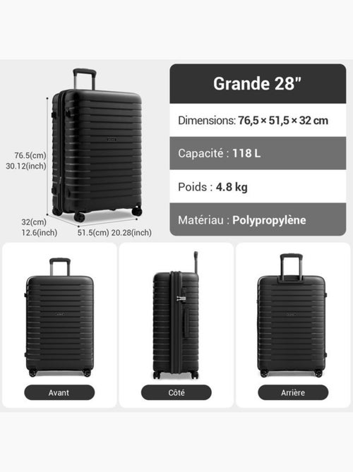 Set de 3 bagages - rigide, 4 roulettes, serrure tsa - kono - Kiabi Set de 3 bagages - rigide, 4 roulettes, serrure tsa - kono - Kiabi
