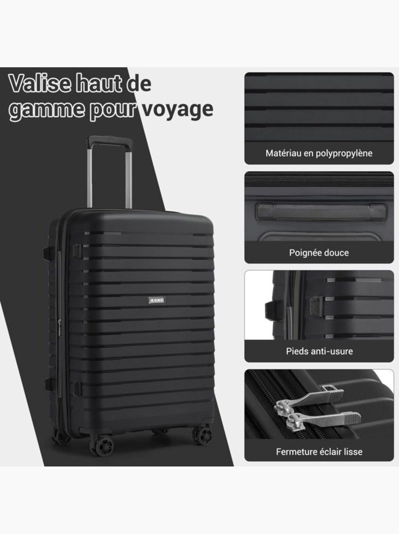 Set de 3 bagages - rigide, 4 roulettes, serrure tsa - kono Noir - Kiabi