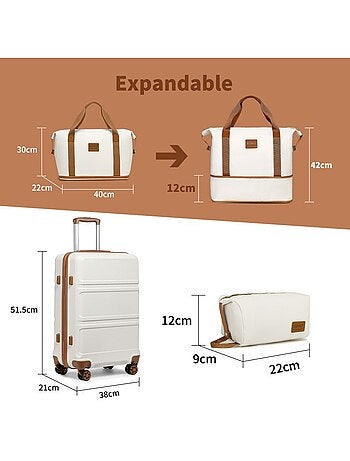 Set de 3 bagages - rigide, abs, légère, 4 roulettes, serrure tsa - kono