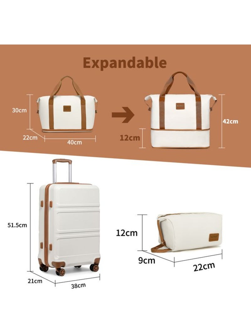 Set de 3 bagages - rigide, abs, légère, 4 roulettes, serrure tsa - kono Blanc - Kiabi