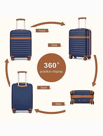 Set de 3 bagages - rigide, abs + polycarbonate, légère, 4 roulettes - kono