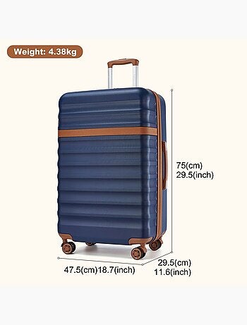 Set de 3 bagages - rigide, abs + polycarbonate, légère, 4 roulettes - kono