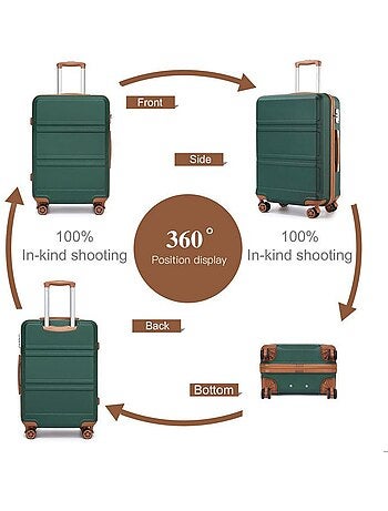 Set de 3 bagages - rigide, abs + polycarbonate, légère, 4 roulettes - kono