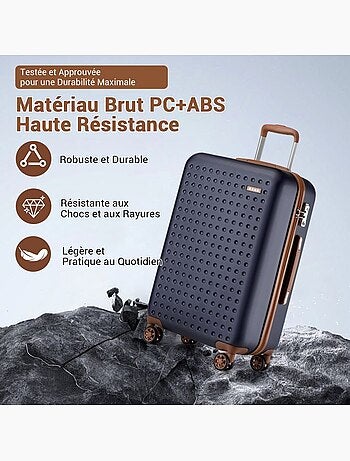 Set de 3 bagages - rigide, légère, 4 roulettes, serrure tsa - kono
