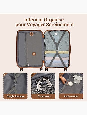 Set de 3 bagages - rigide, légère, 4 roulettes, serrure tsa - kono