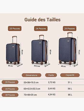 Set de 3 bagages - rigide, légère, 4 roulettes, serrure tsa - kono