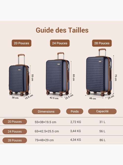 Set de 3 bagages - rigide, légère, 4 roulettes, serrure tsa - kono - Kiabi Set de 3 bagages - rigide, légère, 4 roulettes, serrure tsa - kono - Kiabi