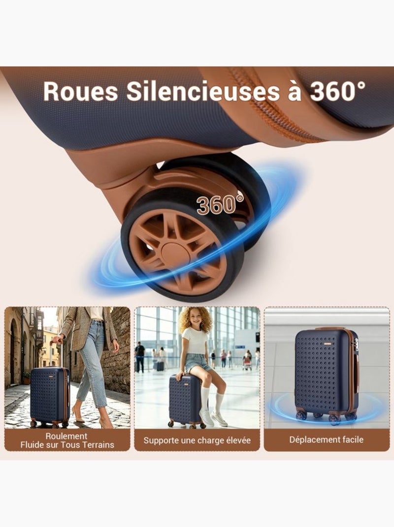 Set de 3 bagages - rigide, légère, 4 roulettes, serrure tsa - kono Bleu marine - Kiabi