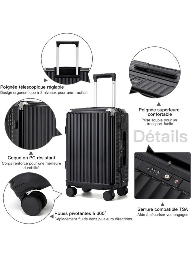 Set de 3 bagages - rigide, polycarbonate, 4 roulettes, serrure tsa - kono Noir - Kiabi