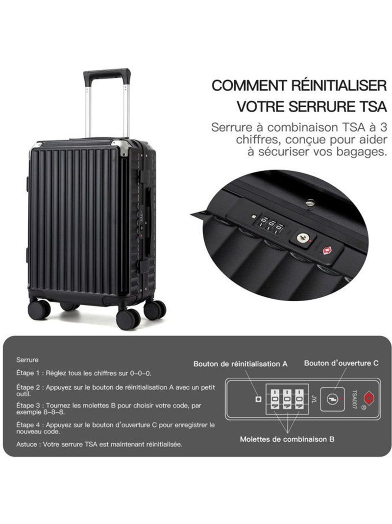 Set de 3 bagages - rigide, polycarbonate, 4 roulettes, serrure tsa - kono Noir - Kiabi