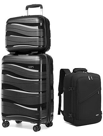 Set de 3 bagages - rigide, polypropylène, 4 roulettes, serrure tsa - kono