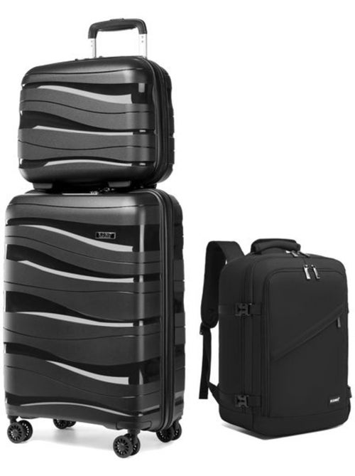 Set de 3 bagages - rigide, polypropylène, 4 roulettes, serrure tsa - kono - Kiabi Set de 3 bagages - rigide, polypropylène, 4 roulettes, serrure tsa - kono - Kiabi