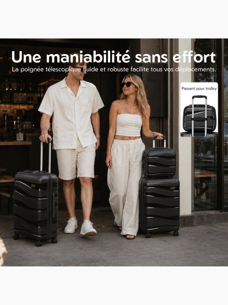 Set de 3 bagages - rigide, polypropylène, 4 roulettes, serrure tsa - kono Noir - Kiabi