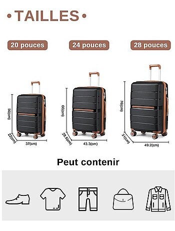 Set de 3 bagages - rigide, polypropylène, légère - british traveller