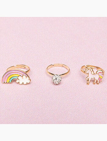Set de 3 bagues ajustables Licorne arc en ciel Great Pretenders