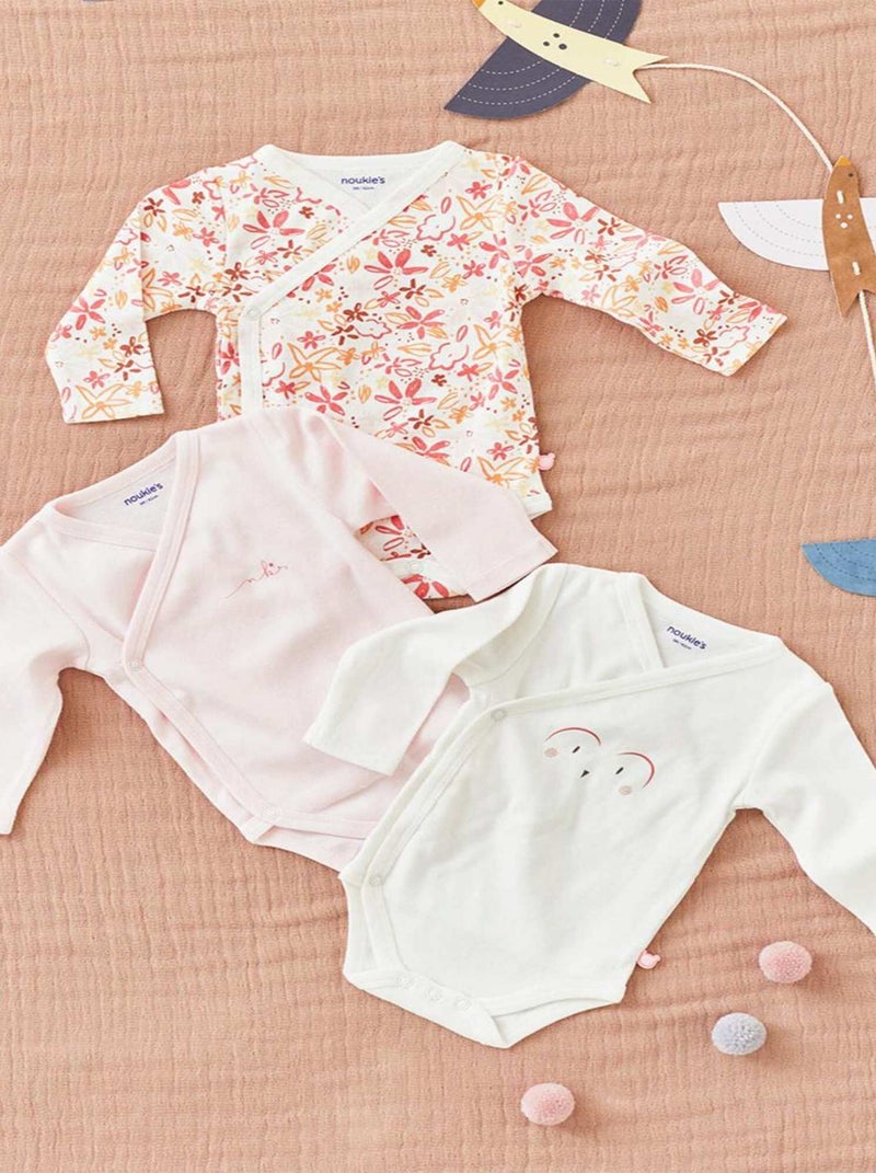 Set de 3 bodies en coton bio, rose/écru - Noukie's Rose - Kiabi