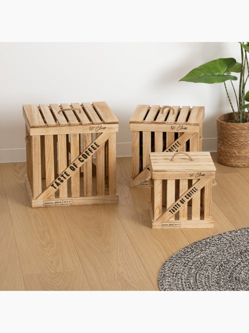 Set de 3 boîtes cagettes en bois et corde DENYS - Kiabi