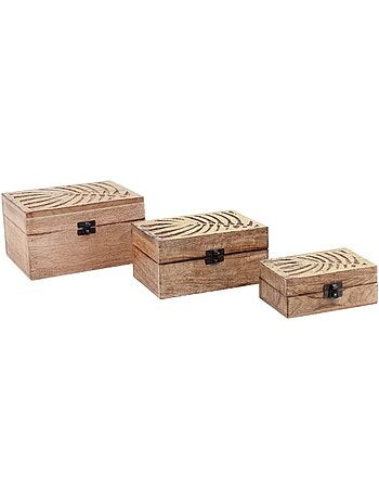 Set de 3 boîtes en bois couvercle doré