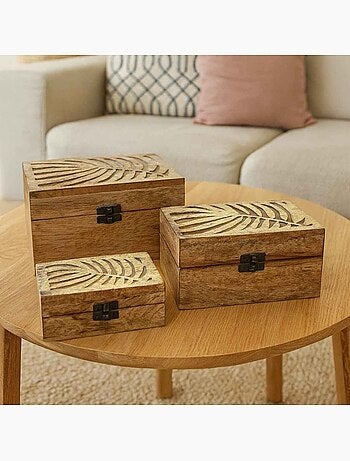 Set de 3 boîtes en bois couvercle doré